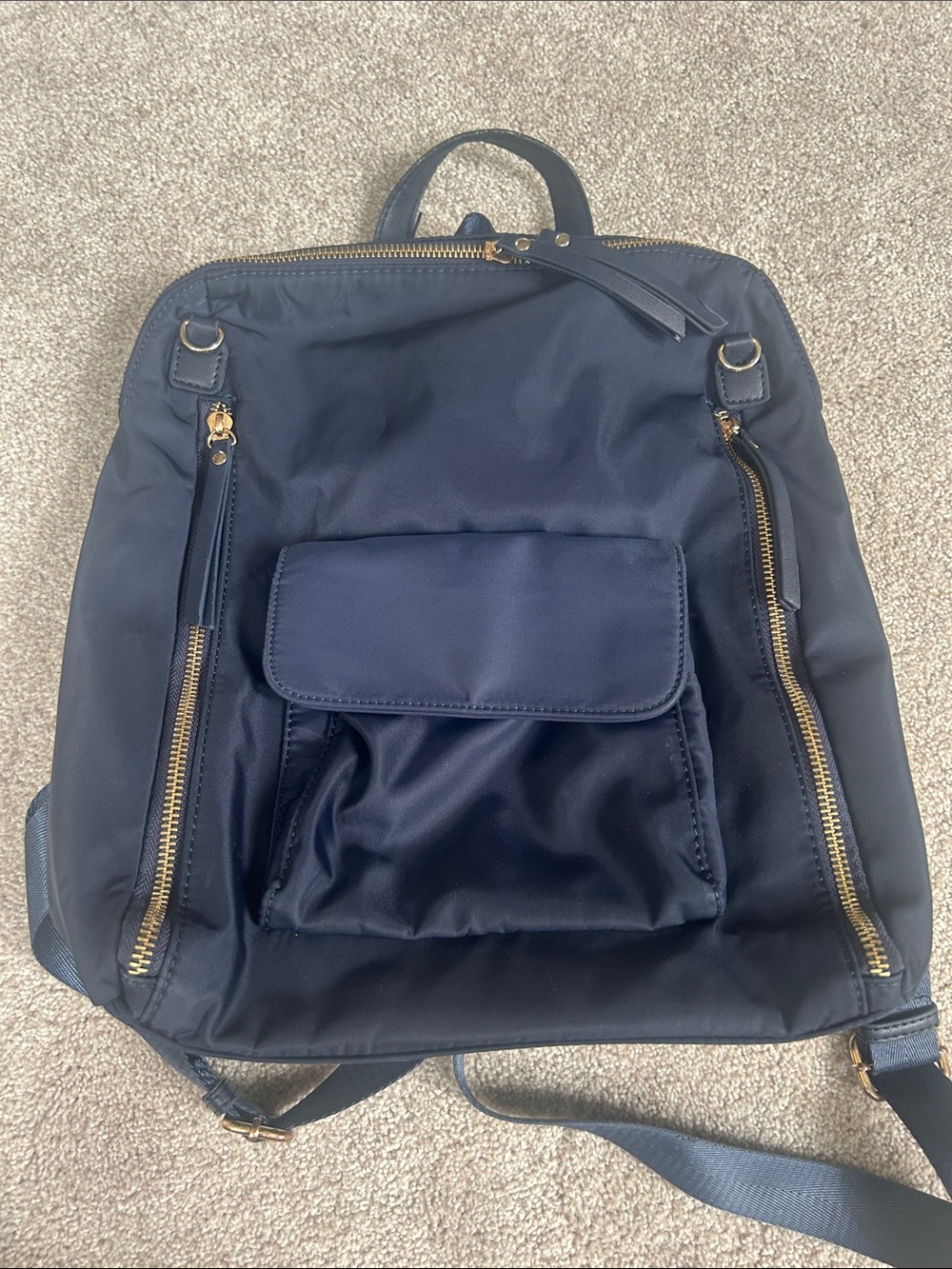 Everyday Navy Backpack with Front Pocket & Gold Hardware